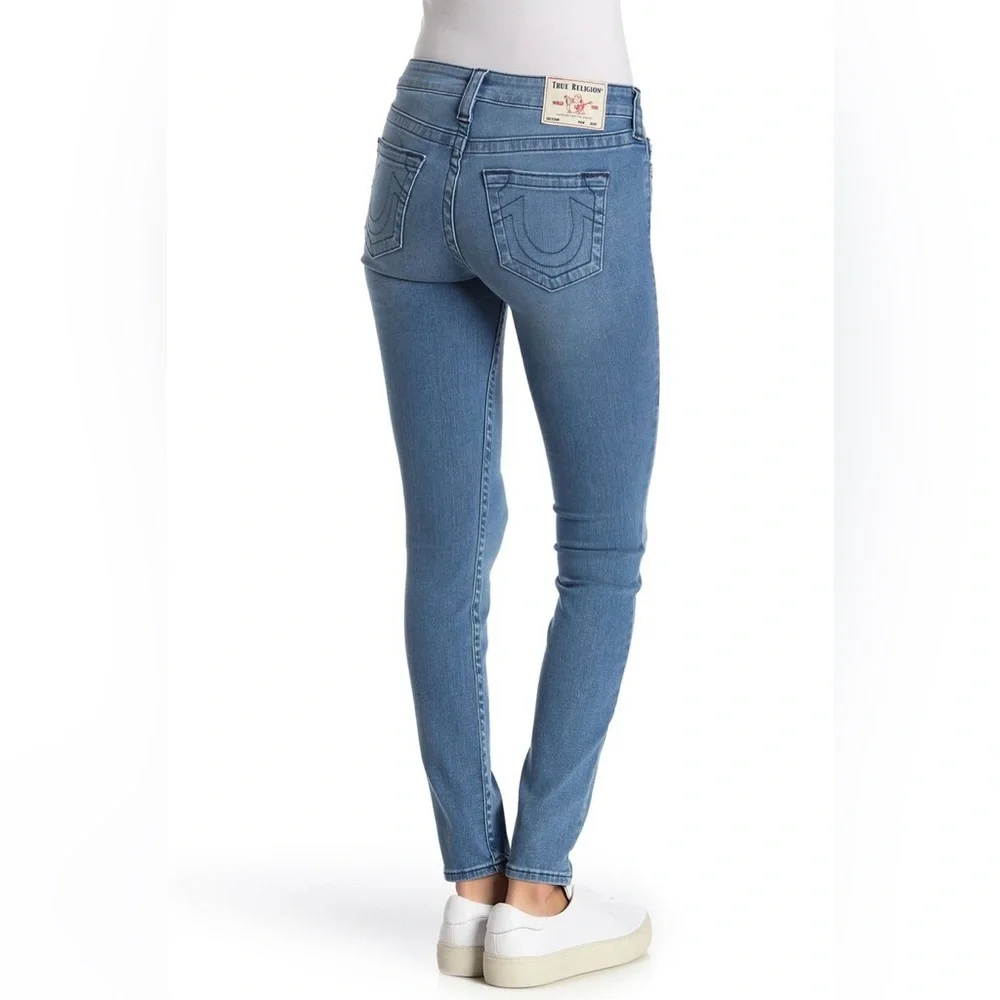 True Religion Halle Mid Rise Super Skinny Stretch no flap Midnight Frost wash - Picture 2 of 16